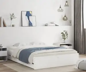 vidaXL Cadru pat cu sertare alb extralucios 140x200 cm, lemn prelucrat