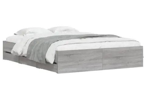 Cadru de pat cu sertare gri sonoma 140x200 cm lemn prelucrat - 3/5