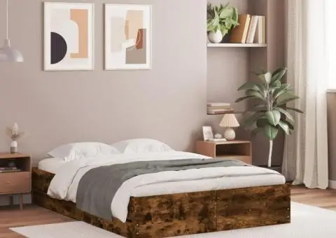 Cadru pat cu sertare stejar fumuriu 120x200 cm lemn prelucrat - 1/5