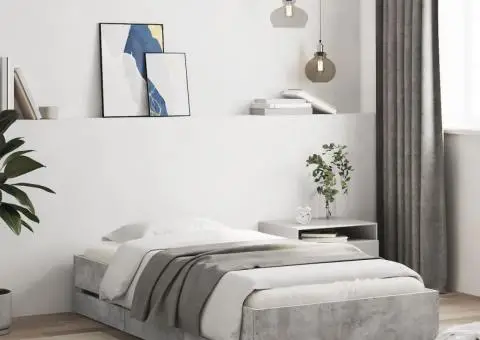 Cadru de pat cu sertare, gri beton, 100x200 cm, lemn prelucrat - 1/5