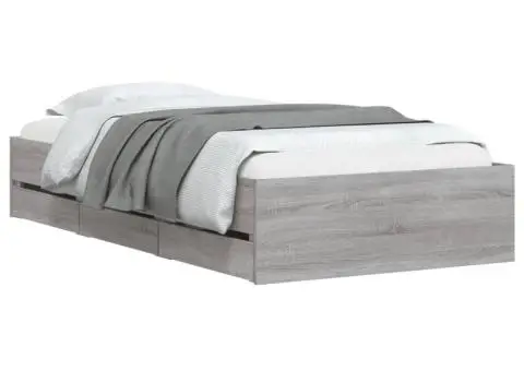 Cadru de pat cu sertare gri sonoma 100x200 cm lemn prelucrat - 3/5