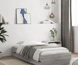 vidaXL Cadru de pat cu sertare gri sonoma 90x200 cm lemn prelucrat