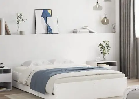 Cadru pat cu sertare alb extralucios 140x190 cm, lemn prelucrat - 1/5