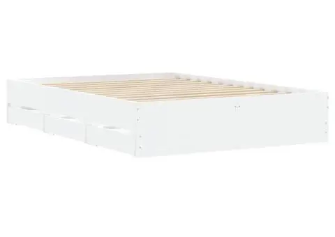 Cadru de pat cu sertare, alb, 135x190 cm, lemn prelucrat - 4/5