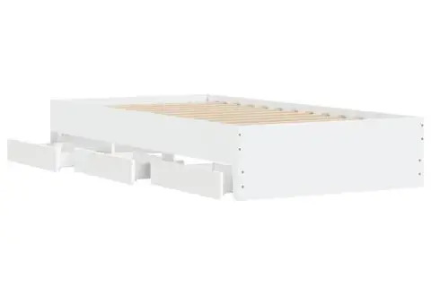 Cadru de pat cu sertare, alb, 90x190 cm, lemn prelucrat - 5/5