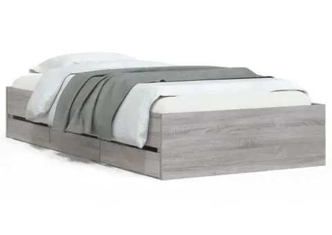 Cadru de pat cu sertare gri sonoma 75x190 cm lemn prelucrat - 2/5