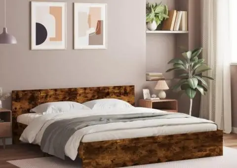 Cadru de pat cu tăblie, stejar fumuriu, 180x200 cm - 1/5