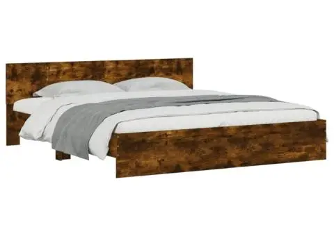 Cadru de pat cu tăblie, stejar fumuriu, 180x200 cm - 3/5