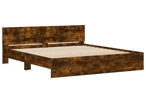 Cadru de pat cu tăblie, stejar fumuriu, 180x200 cm - 4/5