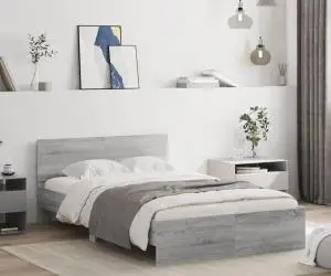 vidaXL Cadru de pat cu tăblie, gri sonoma, 135x190 cm