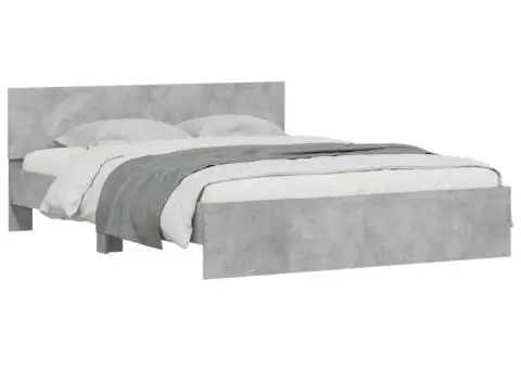 Cadru de pat cu tăblie, gri beton, 140x190 cm - 3/5