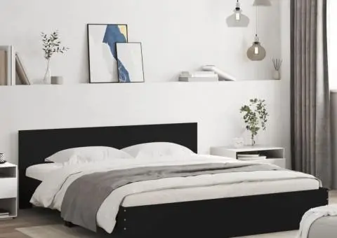 Cadru de pat cu tăblie și LED, negru, 180x200 cm - 1/5