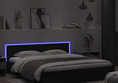 Cadru de pat cu tăblie și LED, negru, 180x200 cm - 4/5
