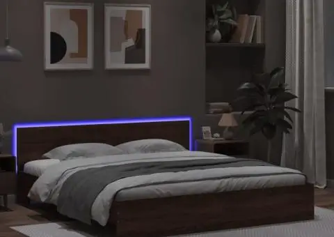 Cadru de pat cu tăblie și LED, stejar maro, 180x200 cm - 4/5