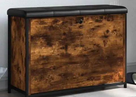 Bancă pantofi cu sertar rabatabil, stejar fumuriu, 82x32x56 cm - 1/5