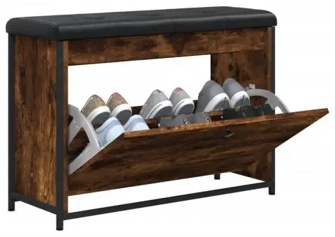 Bancă pantofi cu sertar rabatabil, stejar fumuriu, 82x32x56 cm - 4/5