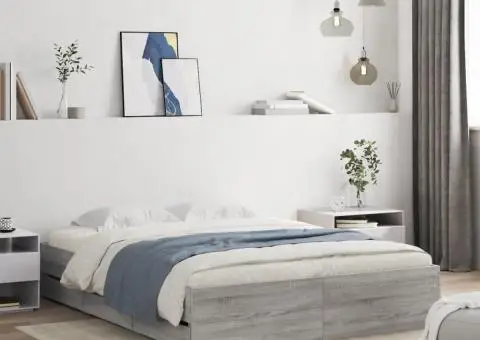 Cadru de pat cu sertare gri sonoma 150x200 cm lemn prelucrat - 1/5