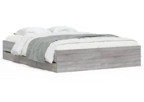 Cadru de pat cu sertare gri sonoma 140x200 cm lemn prelucrat - 2/5