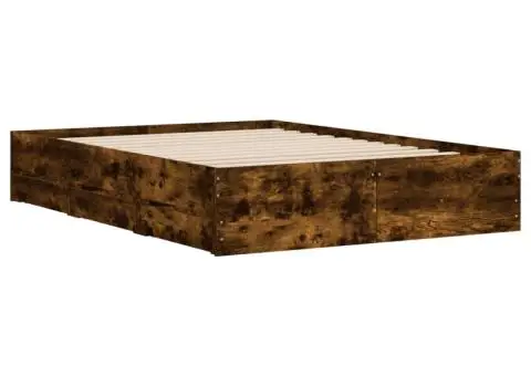 Cadru pat cu sertare stejar fumuriu 120x200 cm lemn prelucrat - 4/5