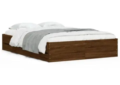 Cadru de pat cu sertare, stejar maro, 120x200 cm lemn prelucrat - 2/5