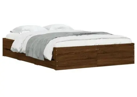 Cadru de pat cu sertare, stejar maro, 120x200 cm lemn prelucrat - 3/5