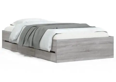 Cadru de pat cu sertare gri sonoma 100x200 cm lemn prelucrat - 2/5