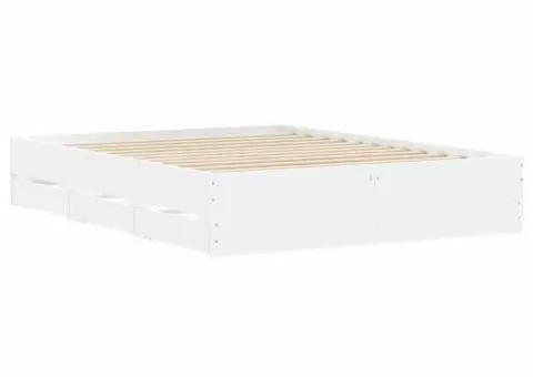 Cadru pat cu sertare alb extralucios 140x190 cm, lemn prelucrat - 4/5