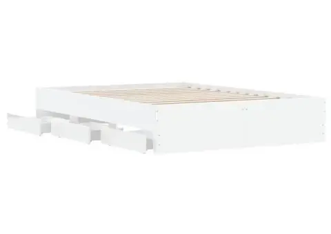 Cadru de pat cu sertare, alb, 135x190 cm, lemn prelucrat - 5/5