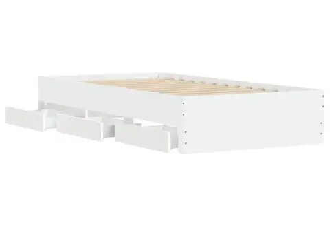 Cadru de pat cu sertare, alb, 75x190 cm, lemn prelucrat - 4/5