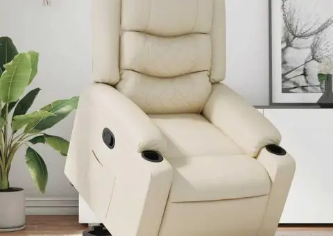 Fotoliu rabatabil cu ridicare, crem, piele ecologică - 1/5