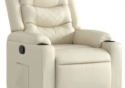 Fotoliu rabatabil cu ridicare, crem, piele ecologică - 4/5