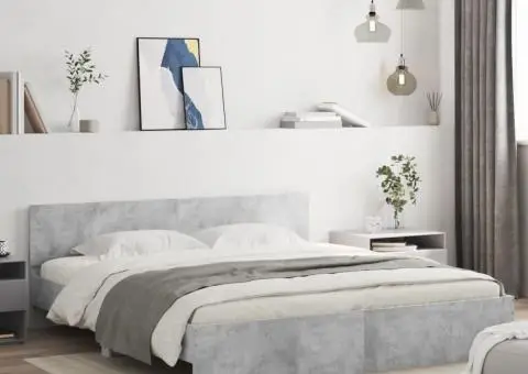 Cadru de pat cu tăblie, gri beton, 200x200 cm - 1/5