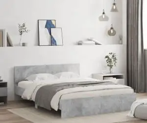 vidaXL Cadru de pat cu tăblie, gri beton, 140x190 cm