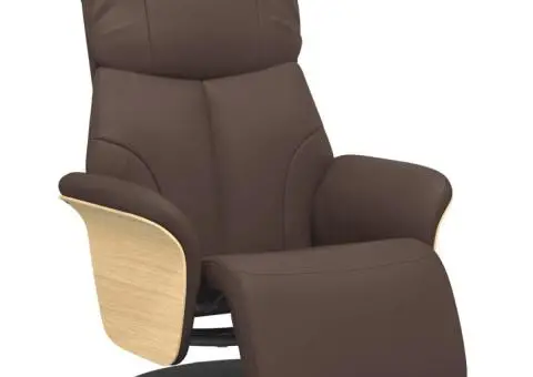 Fotoliu rabatabil cu suport de picioare, maro, piele ecologică - 2/5