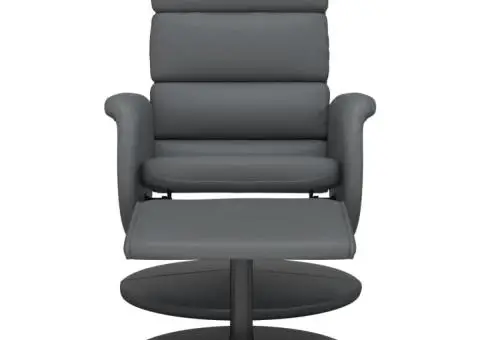 Fotoliu rabatabil cu taburet, gri, piele ecologică - 3/5