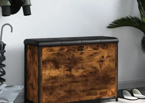 Bancă pantofi cu sertar rabatabil, stejar fumuriu, 82x32x56 cm - 3/5