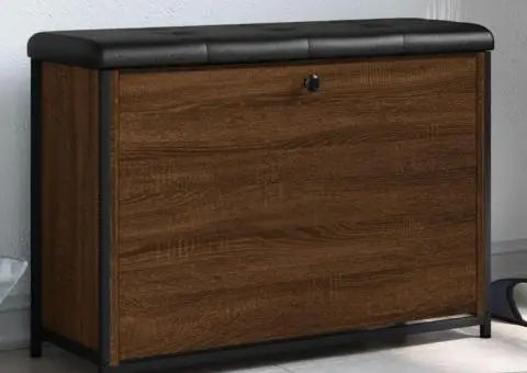 Bancă pantofi cu sertar rabatabil, stejar maro, 82x32x56 cm - 1/5