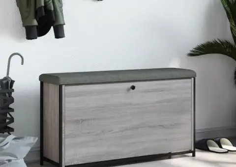 Bancă de pantofi cu sertar rabatabil, gri sonoma, 102x32x56 cm - 3/5