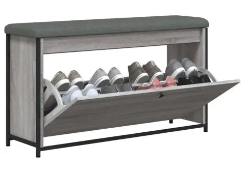 Bancă de pantofi cu sertar rabatabil, gri sonoma, 102x32x56 cm - 4/5