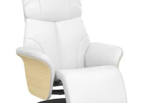 Fotoliu rabatabil cu suport de picioare, alb, piele ecologică - 2/5