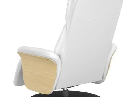 Fotoliu rabatabil cu suport de picioare, alb, piele ecologică - 5/5