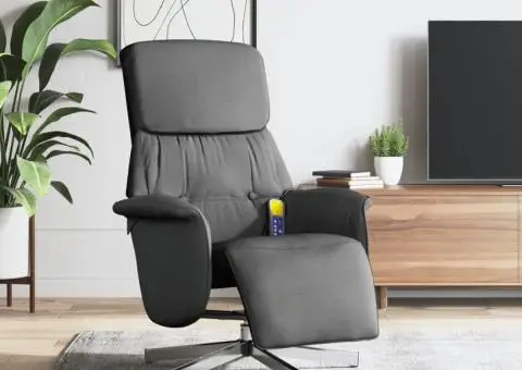 Fotoliu masaj rabatabil cu suport picioare, gri închis, textil - 1/5