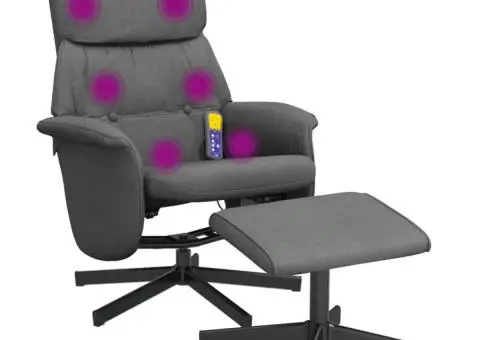 Fotoliu de masaj rabatabil cu taburet, gri închis, textil - 2/5