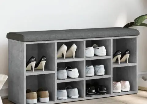 Bancă de pantofi, gri beton, 102x32x50 cm, lemn prelucrat - 1/5