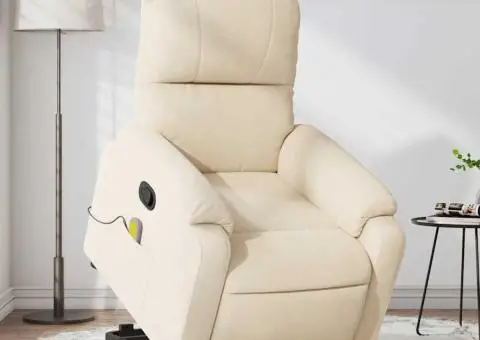 Fotoliu de masaj rabatabil cu ridicare, bej, microfibră - 1/5