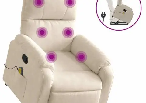 Fotoliu de masaj rabatabil cu ridicare, bej, microfibră - 2/5