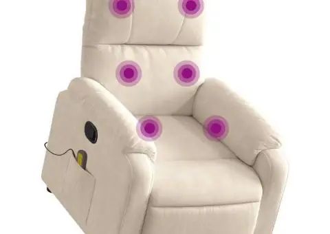 Fotoliu de masaj rabatabil cu ridicare, bej, microfibră - 3/5