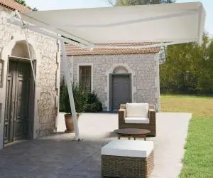 vidaXL Set stâlp pentru copertină, alb, 450x245 cm, fier