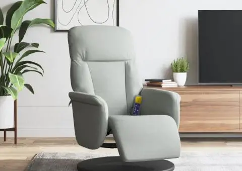 Fotoliu masaj rabatabil cu suport picioare, gri închis, catifea - 1/5