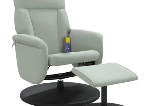 Fotoliu de masaj rabatabil cu taburet, gri deschis, catifea - 3/5